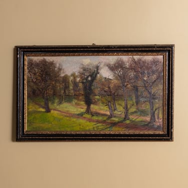 Large Wooded Meadow Landscape Oil Painting, France, Early 20th Century