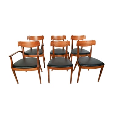 Drexel Declaration Walnut Dining Chairs Kipp Stewart Set of 6 Mid Century Modern 