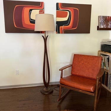 Mid-Century Sculptural Faux Walnut Floor Lamp 