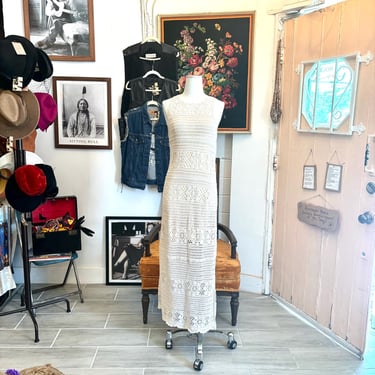 vintage cream crochet maxi tank dress 