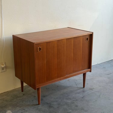 Mid Century Danish Teak Sideboard - Vintage Scandinavian Storage Cabinet - Sliding Door Credenza 
