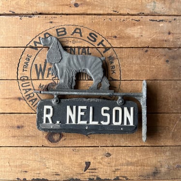 Vintage ‘R. Nelson’ Cast Aluminum Custom Name & Spaniel Sign 
