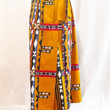 Vintage 1960s Wrap Maxi Skirt • Beverly Vogue California • Mint • Cotton Barkclothe • Bold Geometric Mod • Resort Skirt • USA 