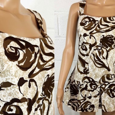 Vintage 1960s Skirted Swimsuit 1950s Brown Seashell Skirt Beach Bum One Piece Bathing Suit Shapemaid Large 