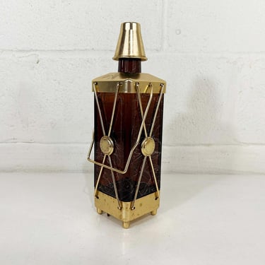 Vintage Swiss Harmony Musical Liquor Decanter Glass Scotch Whiskey Cocktail Bar Cart Barware 1950s Amber Gold 