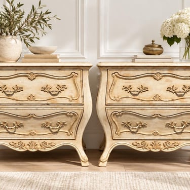 Pair Vintage French Provincial Nightstands | Louis XV Bombe Bedside Tables - CUSTOM PAINT Available 