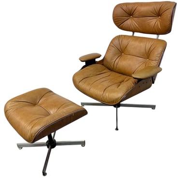Mid-Century Modern Selig Leather Eames Lounge Chair & Ottoman 