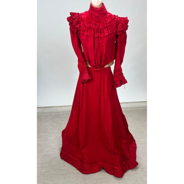 Victorian Red velvet ladies two piece skirt bodice dress outfit as is 