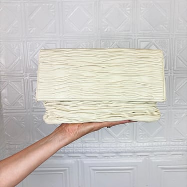 Chic Late 70s 80s Vintage Ivory Leather Quilted Fold Over Clutch Shoulder Bag by Meyers 