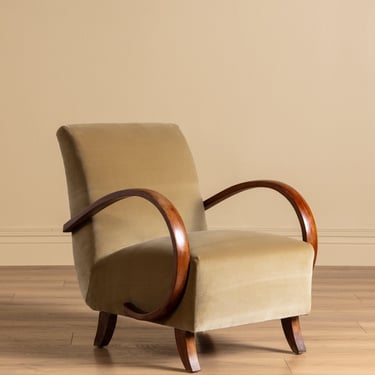 Bentwood Lounge Chair in Ochre Belgian Velvet, Czechoslovakia, 1960s