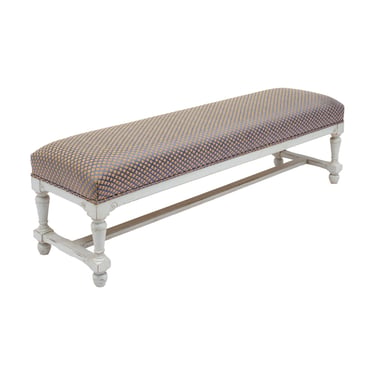 French Painted Upholstered Bench, Early 20th Century