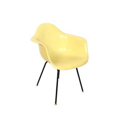 Yellow DAX Eames Arm Shell Chair Herman Miller Fiberglass Shell Chair on H base 