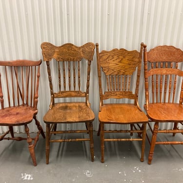 Vintage wood rustic dining chairs set 4 unpainted mis match wood chairs distressed chairs kitchen chairs vintage chairs vintage decor 