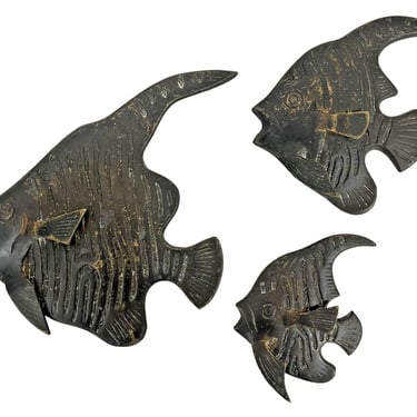Vintage Mid Century Modern Brass Angelfish Wall Art - Set Of 3 Nautical Coastal 