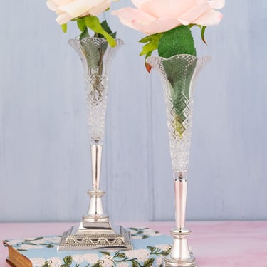 Antique Silverplate and Glass Vase Pair