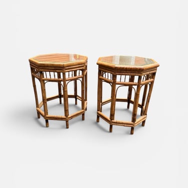 Vintage pair of bamboo Brighton style end tables 