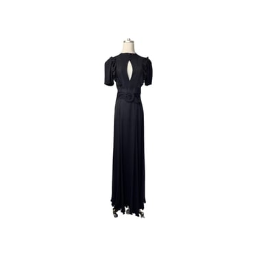 1950s De Jong's Long Black Dress with Belt 
