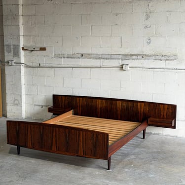 Vintage Danish Rosewood Bed Frame with Floating Nightstands Mid Century Modern 1960s 