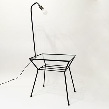 Mid Century End Table, Vintage Iron End Table  Paul McCobb George Nelson Style Wrought Iron Patio Table, Vintage Side Table With Lamp 