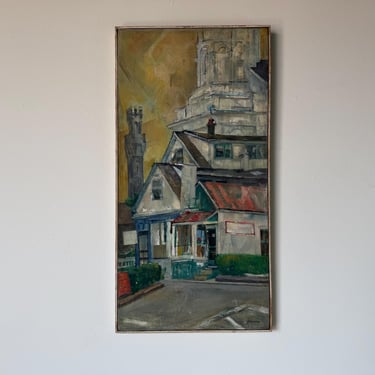 1970s Vintage Impressionist Cityscape Oil on Canvas Painting, Signed 