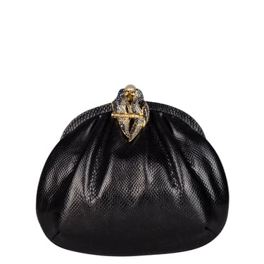 Judith Leiber Vintage Embellished Lovebirds Black Karung Skin Convertible Clutch Bag