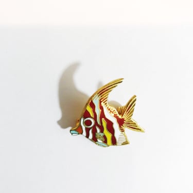 Vintage Tropical Fish Pin Enamel Fish Lapel Pin Red White Blue Striped Salt Water Fish Pinback 