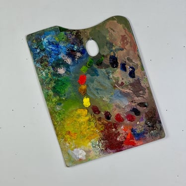 Bright Vintage Artist's Large Painting Palette With Remnant Oil Paint 