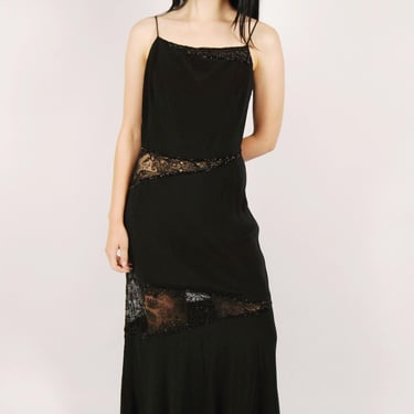 90s Beaded Cutout Dress (10) black vintage maxi 