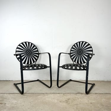 Pair of Vintage Black Cantilever Patio Chairs – French Modern Design by François Carré 