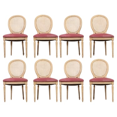 Set of Eight Louis XVI Style Caned Painted Dining Chairs