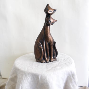 Vintage Cats Statue, Mid Century Modern Feline Sculpture, Loving Cats Figurine, Gift for Cat Lovers, Cast Resin with Bronze Finish 