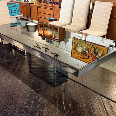 Large Rectangular Mirrored Pedestal Dining Table, Circa 1970 - *Please ask for a shipping quote before you buy. 