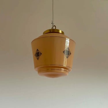 Vintage Art Deco Pink Glass Pendant Lamp / Opaline Glass Ceiling Light / Retro Hanging Lamp / Made in Yugoslavia / 1960s 