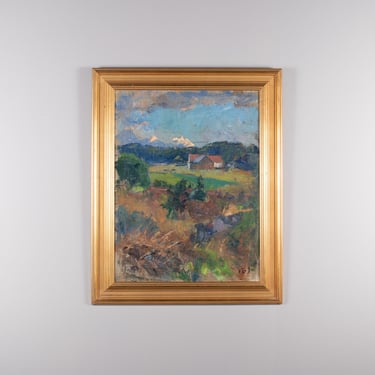 Vintage Scandinavian Rural Landscape Oil Painting | Expressive Countryside Scene 