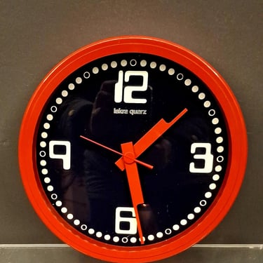 Rare Vintage Red Iskra Wall Clock, 1979 Yugoslavia, Quartz, Mid Century Modern Design 