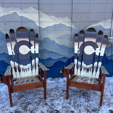Set of 2 Hand-Painted Ski Chairs – Colorado Mountain Scene 