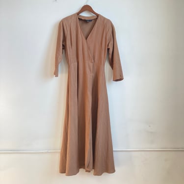 M 80s Andrea Jovine Milk Chocolate Brown Linen Wrap Dress Maxi Minimalist 1980s 