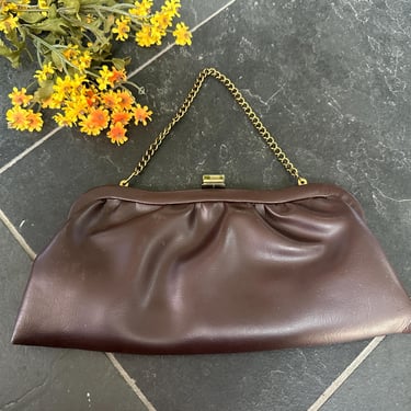 Vintage 1970s Brown Faux Leather Convertible Clutch Bag or Chain 