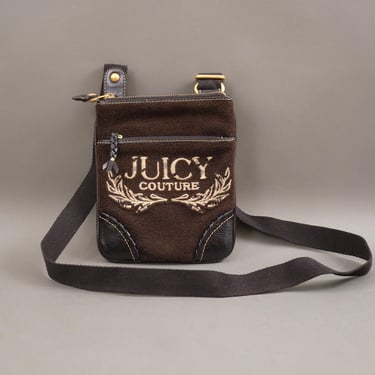 Vintage Y2K Juicy Couture Terry Cloth Crossbody Bag - Brown Embroidered Logo Mini Bag 