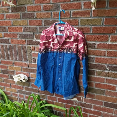 Vintage Wrangler Horse Animal Print Western Pearl Snap Shirt / Large 