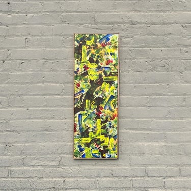 Abstract Oil Painting Dated 1976. Canvas Stretched Over Panel and Framed with Scrap Barn Wood by Original Owner. 