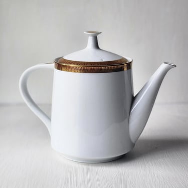 Noritake Milton teapot white porcelain with gold and red trim 