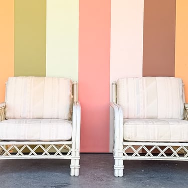 Pair of Ficks Reed Rattan Lattice Lounge Chairs