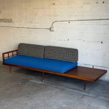 Walnut Sofa Daybed with Integrated Side Table Danish Mid-Century Modern 1960s 