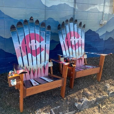 Set of 2 chairs - Pretty Mountain Colorado Adirondack Ski Chairs, Colorado flag Ski Chairs, Outdoor Furniture, Sporty Outdoor Set 