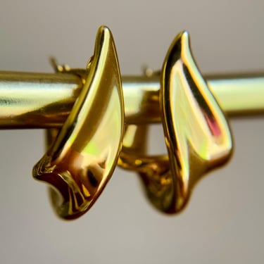 Chic Vintage Charles Garnier 18K Yellow Gold Freeform Twist Hoop Earrings 4.3g 