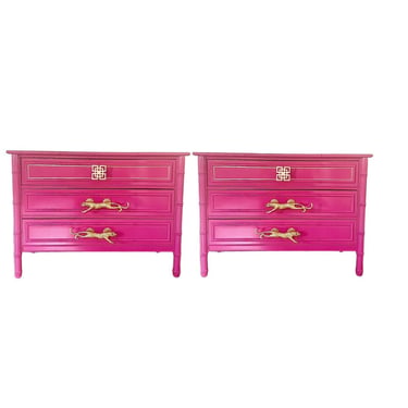 CUSTOMIZABLE A pair of Dixie Aloha Style 3 Drawer Faux Bamboo Nightstands/endtables 