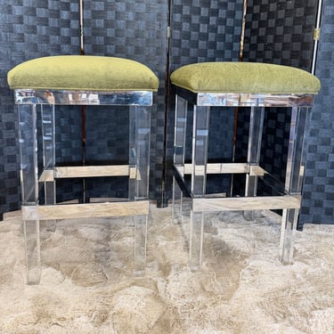 Pair of Bernhardt Lucite and Chrome Barstools