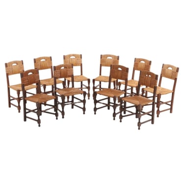 Set of Ten French Dining Chairs in the Manner of Charles Dudouyt, C 1940