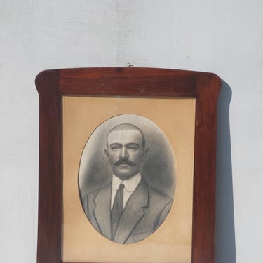 Framed Vintage Photo/Vintage Framed Photo/Antique Wooden Frame with Photo/ Yugoslavia /Vintage Photo of a Man/ Yugoslavia /Wall Decor/1940s 